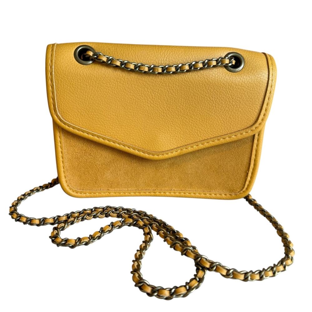 American Eagle Outfitters Leather Suede Chain Detail Crossbody Bag Mustard
